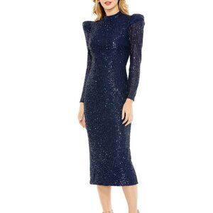 Mac Duggal Navy Sequin Midi Dress